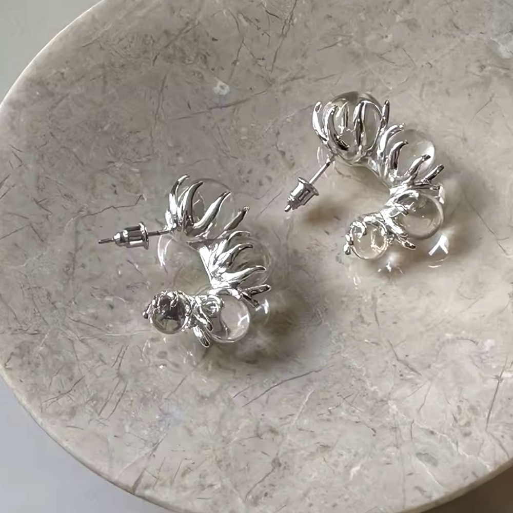 Anthropologie “Lake Life” 925 Silver Descending Clear Crystal Ball Huggie Hoops - Picture 8 of 10